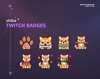 Insignias de Shiba Twitch | Insignias de contracción del perro | Stream Sub & Bit Insignias | Insignias de bits de Shiba | perro | Shiba-Inu | Gráficos de contracción | insignias de perro