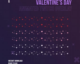 Animated Valentine's Day Stream Overlay |  Stream Decoration | Love | Floating Hearts | Streamer Assets | Twitch Set | Red | Pink | White