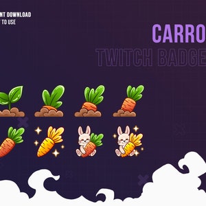Emblemas de cenoura Twitch | Emblemas do Coelho Twitch | Transmitir emblemas de sub e bits | Emblemas de coelho | Coelho | Gráficos Twitch | Emblemas de cenoura | Flâmula