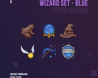 Blue Wizard Set Twitch Badges | Stream Sub & Bit Badges | Harry Bit Badges | Magic | Twitch Graphics | Hog Inspired | Ravens