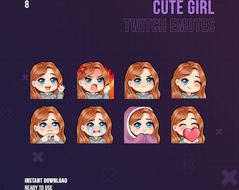 Twitch Emotes | Cute Girl Emotes | Stream Emotes | Copper Hair and Blue Eyes | Cute | Girl | Twitch Graphics | Ginger | Redhair