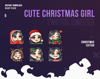 Cute Christmas Girl Twitch Emotes | Cozy Emotes | Winter Stream | Black Hair and Brown Eyes | Twitch Graphics | ChibiGirl | Xmas Holiday