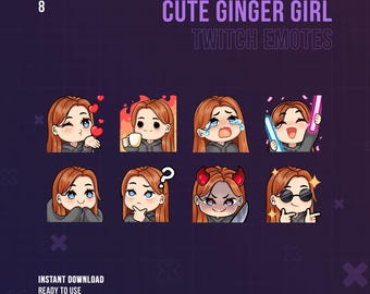 Cute Girl Twitch Emotes | Kawaii Anime | Stream | Discord | Copper Hair and Blue Eyes | Cute | Girl | Twitch Graphics | Ginger | Redhair