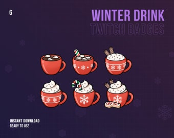 Winter Drink Twitch Badges | Christmas Mug | Xmas Coffee | Hot Chocolate | Cozy | Twitch Graphics | Sub Badges | Bit Badges | Sweet | Snow