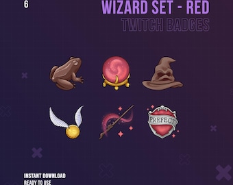 Red Wizard Set Twitch Badges | Stream Sub & Bit Badges | Harry Bit Badges | Magic | Twitch Graphics | Hogwarts Inspired | Gryphons