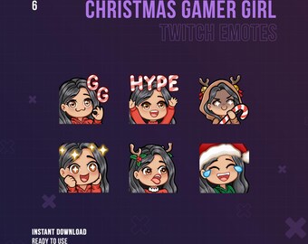 Christmas Gamer Tanned Girl Twitch Emotes | Cute Emotes | Winter Stream | Brown Hair and Brown Eyes | Twitch Graphics | Chibi | Xmas Holiday