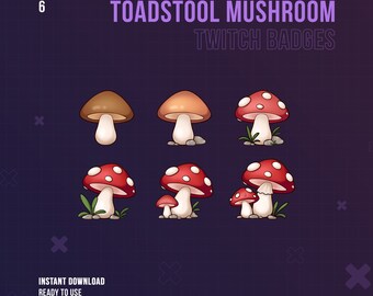 Toadstool Mushroom Twitch Badges | Stream Sub & Bit Badges | Muschrooms Bit Badges | Cottagecore | Twitch Graphics | Cute + Cozy | Forest