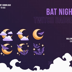 Fledermaus-Halloween-Nacht-Twitch-Abzeichen | Stream-Sub- und Bit-Abzeichen | Halloween | Peitsche | Twitch-Grafiken | Gruselige Jahreszeit | Streamer | Teilnehmer