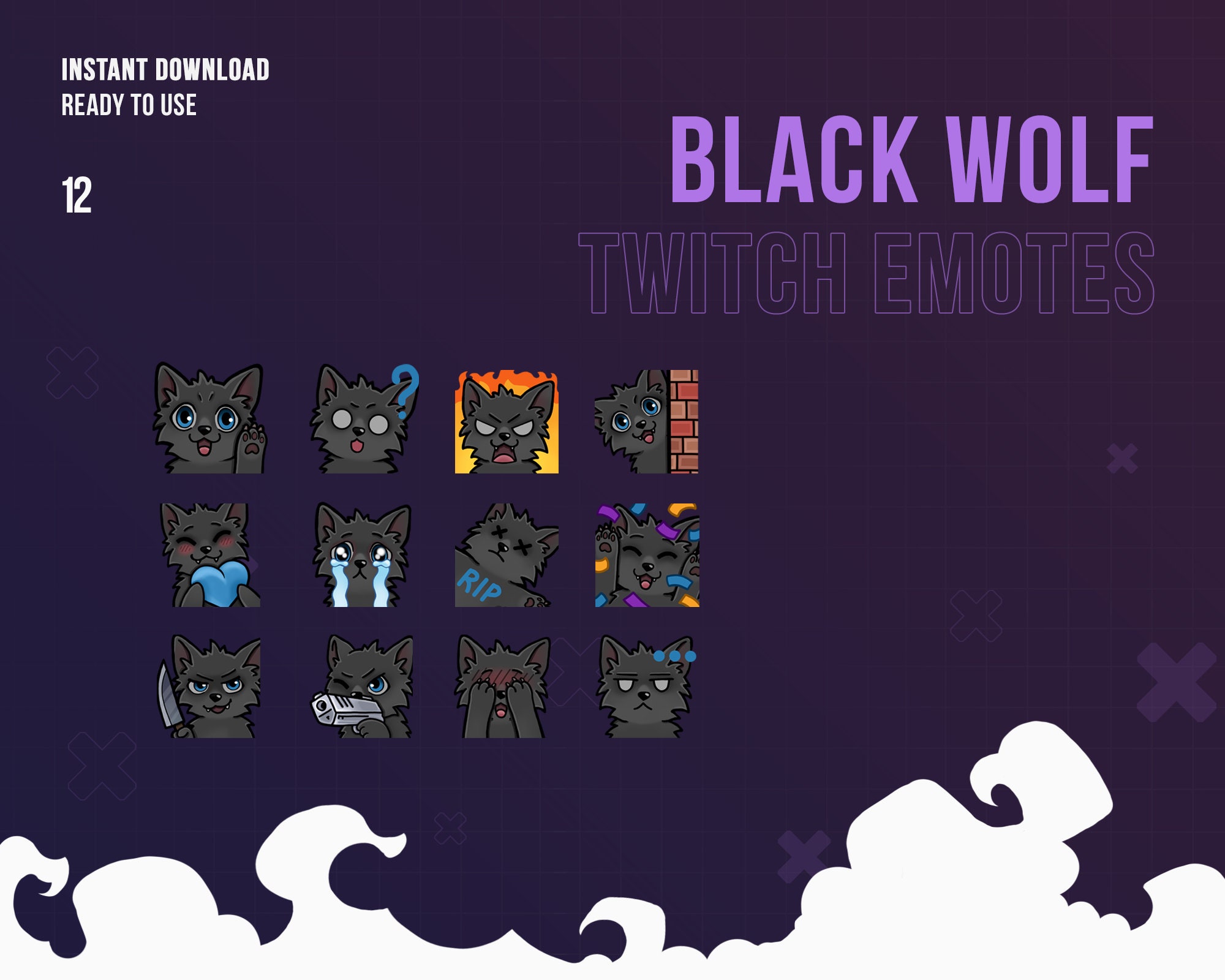 5x OKAMI Emotes for Twitch and Discord | Kawaii Wolf emoji | Cute Chibi Fox  or Dog for Streamers