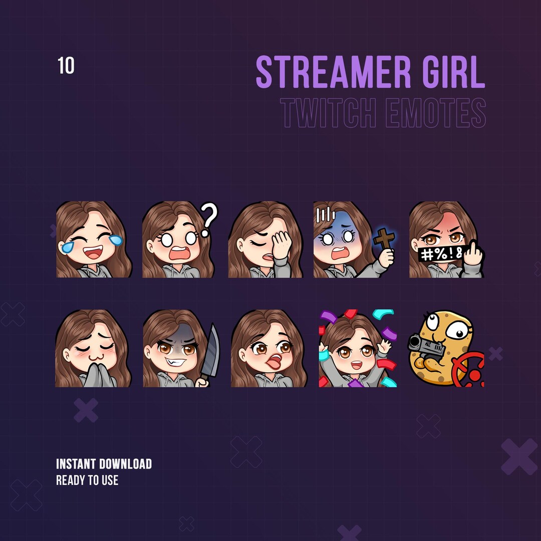 Streamer Girl Twitch Emotes | Cute Girl Emotes | Stream Emotes | Brown ...