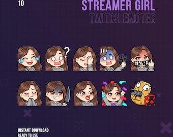 Streamer Girl Twitch Emotes | Cute Girl Emotes | Stream Emotes | Brown Hair and Brown Eyes | Twitch Graphics | Brunette Girl |