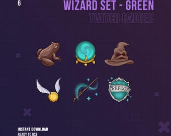 Green Wizard Set Twitch Badges | Stream Sub & Bit Badges | Harry Bit Badges | Magic | Twitch Graphics | Hog Inspired | Slyth