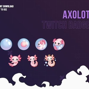 Axolotl Twitch Badges | Cute Twitch Badges | Stream Sub & Bit Badges | Subscriber Badges | Twitch Graphics | Pastel Colors Badges | streamer