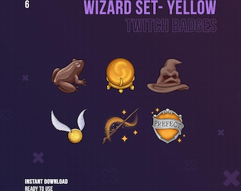 Yellow Wizard Set Twitch Badges | Stream Sub & Bit Badges | Harry Bit Badges | Magic | Twitch Graphics | Hog Inspired | Huffpuffs