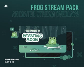 Frog Stream Pack | Animated Stream Overlays | Froggy | Fantasy Forest | Streamer Assets | Twitch Set | Stinger Transition | Panels | Screens