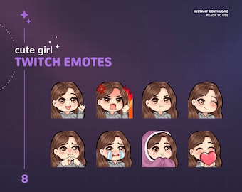 Twitch Emotes | Cute Girl Emotes | Stream Emotes | Brown Hair and Brown Eyes | Cute | girl | Twitch Graphics | Brunette Girl with Brown Eyes