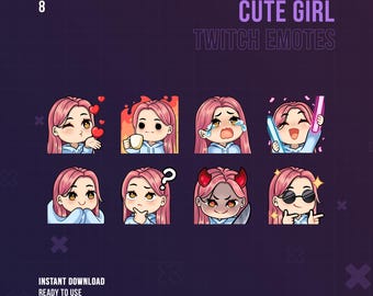 Cute Girl Twitch Emotes | Kawaii Anime | Stream | Discord | Brown Hair and Brown Eyes | Gold Eyes | Twitch Graphics | Chibi | StreamerGirl
