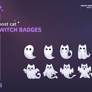 Ghost Cat Twitch Halloween Badges | Halloween Sub Twitch Badges | Stream Sub & Bit Badges | Cat Bit Badges | Twitch Graphics | Ghost Badge