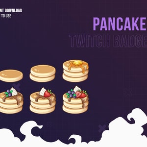 Pfannkuchen Twitch Abzeichen | Stream-Sub- und Bit-Abzeichen | Süß | Pfannkuchen | Twitch-Grafiken | Nachtisch | Streamer | Niedlich | Erdbeere | Blaubeere