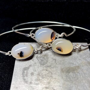 Handmade Sterling Silver Tension Bracelet with Dendritic Agate // Tension Bracelet // Dendritic Agate Cabochon //