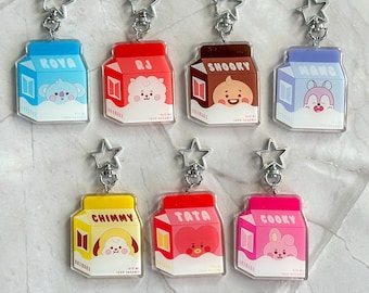 BTS BT21 melkpak acryl sleutelhangers | Dubbelzijdige sleutelhanger | K-Pop-merchandise