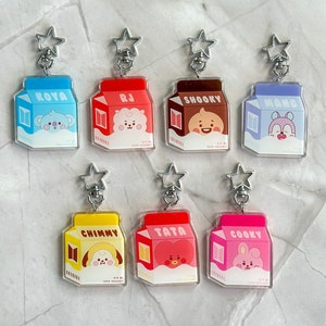 Chaveiros de acrílico BTS BT21 Milk Carton | Chaveiro de dupla face | Produtos K-Pop