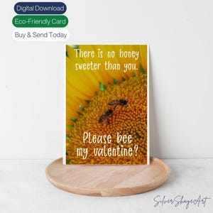 Bee My Valentine, Valentijnsdagkaart, digitale kaart, milieuvriendelijke kaart, afdrukbare kaart, digitale downloadkaart, kaart voor haar, kaart voor hem