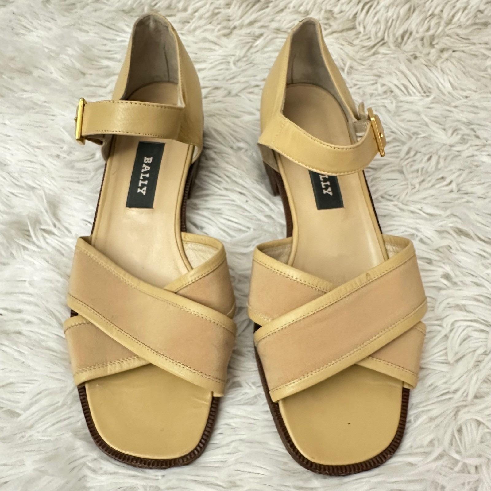 Bally Navy, White & Tan Leather Cross-Strap Slingback Sandals Bally Low (1-1.9 in) Heel Height Sandals for Women for sale  main image 2