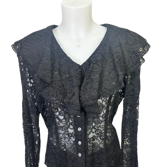 ANNE KLEIN Vintage Black Full Lace Button Front R… - image 2