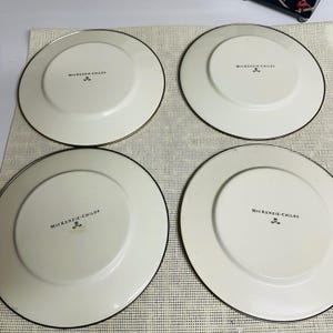 MacKenzie-Childs Parchment Check Yellow Enamel Salad Plates Vintage 4 Piece Set afbeelding 6