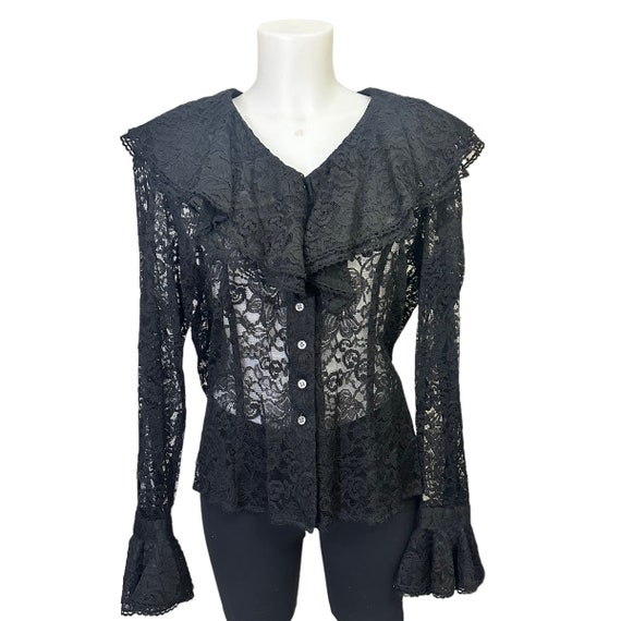 ANNE KLEIN Vintage Black Full Lace Button Front R… - image 3