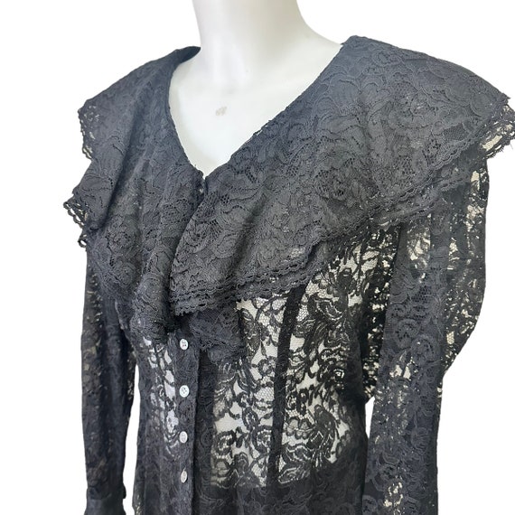 ANNE KLEIN Vintage Black Full Lace Button Front R… - image 4