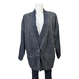 TRASH CLOTHING Vintage 90s Black Acid Washed Studded & Beaded Denim Jacket sz L