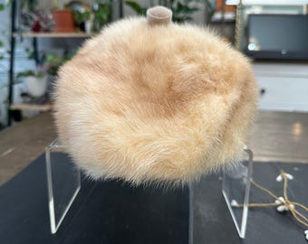 Amrose New York Vintage Blonde Mink Fur Pillbox Hat w Paw Design 1950s