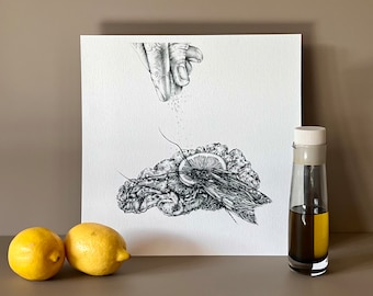 SALTY MOTH • Black and White Pencil Drawing Print, Modern Organic Fine Art Print, Organic Wall Art Prints