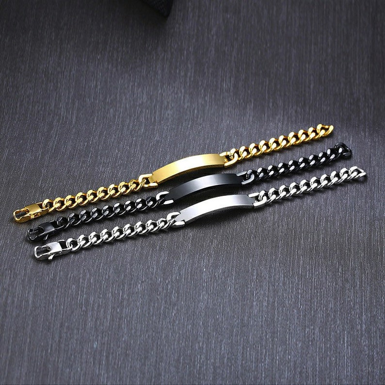 Men's ID Bracelets Personalize Name Image Unique Gift Link Etsy