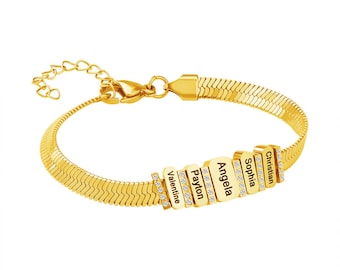 Personalized Names Crystal Family Beads Bracelet Snake-shaped Chains Bracelet Custom Jewellry Gift for Men Women Free Shipping