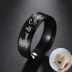 Customize Name Rings for Men Women Glossy Black Band Casual Personalize Gift Free Engraving