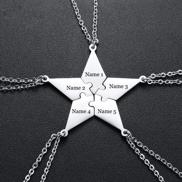 Personalized 5 PCS/Set BFF Puzzle Pendants Necklaces for Best Friends Sisters Brothers Free Engraving