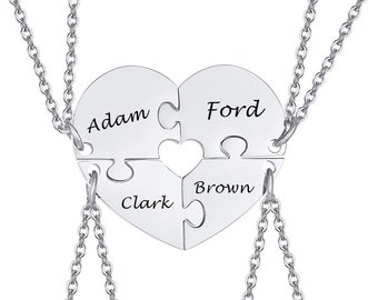 Personalized Best Friends Necklaces for 4pcs Puzzle Heart Family