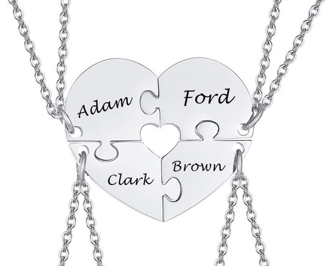 Personalized Best Friends Necklaces For 4pcs Puzzle Heart Family Love Pendant Friendship BFF Free Engraving