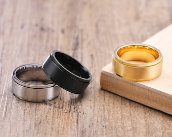 Personalized Stress Release Stylish Punk Spinner Class Rings Wedding Rings Alliance Jewelry 8mm Rotatable Basic Ring for Men Free Engraving