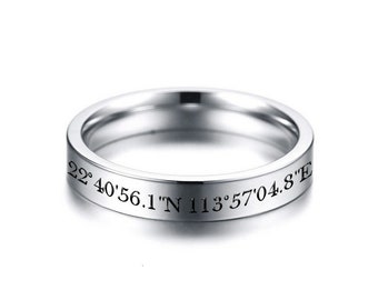 Customized Coordinate Wedding Rings for Women Record Memorable Promise Anniversary Gifts Free Engraving