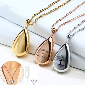 Keepsake Memorial Cremation Jewelry Necklace for Ashes Urn Pendant Carved Teardrop Free Engraving