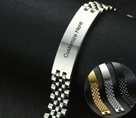 Men's ID Bracelets For Dad Wrist Chain Custom Info Father Day Gift Free Engraving