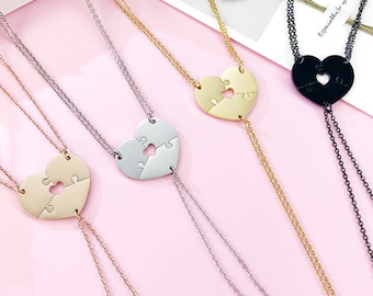 Personalized Best Friends Necklaces For 3pcs Puzzle Heart Family Love Pendant Friendship BFF Free Engraving