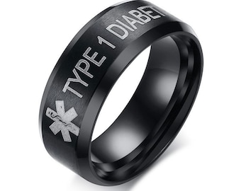 Men Personalized Medical Alert ID Ring Matt Surface Engraved Emergency Jewelry Free Engraving
