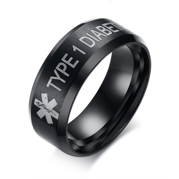 Men Personalized Medical Alert ID Ring Matt Surface Engraved Emergency Jewelry Free Engraving