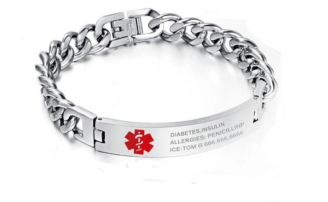 Personalized Silver Medical ID Bracelet Steel Engraved Custom - Etsy