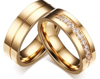1Pair CZ Stone Wedding Rings for Women Men Couple Promise Band Stainless Steel Anniversary Engagement Jewelry Love Gift Custom Wedding Rings